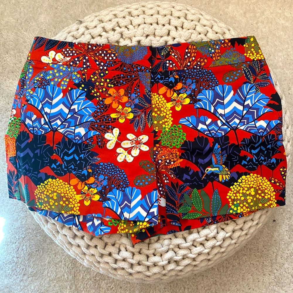 LOFT Tropical Floral Red Multicolor Cotton Blend Shorts